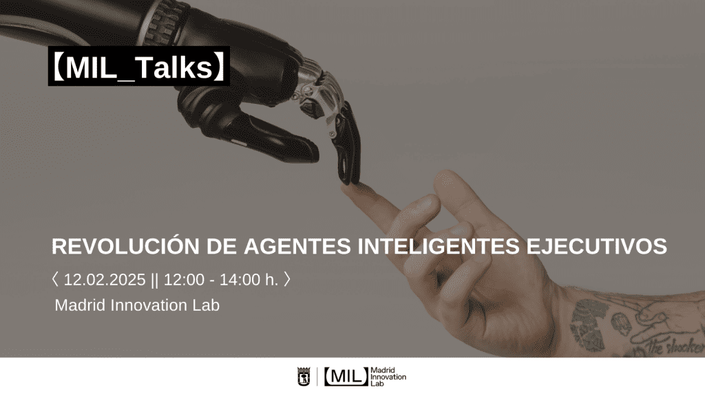 Mano robotica con mano humana anunciando el evento
