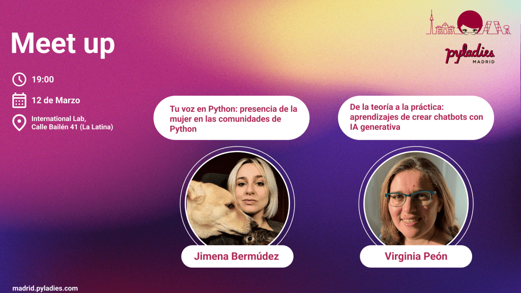 Flyer con fondo rosa para el evento de PyLadies