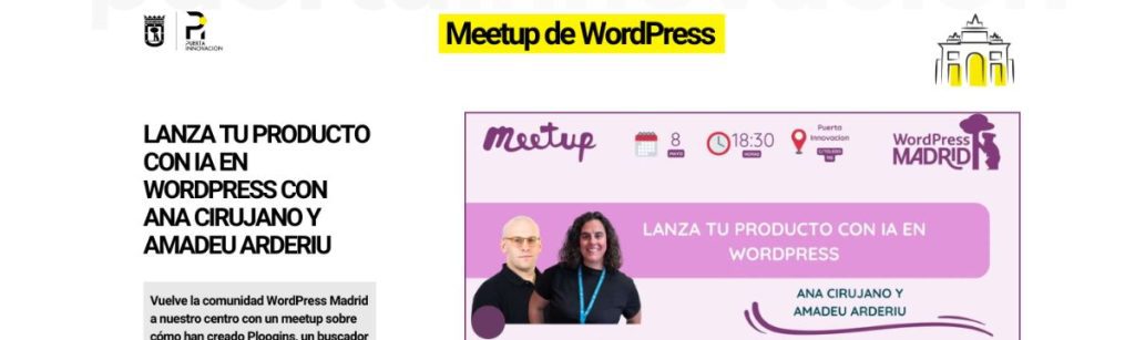 Anuncio evento meetup Wordpress en Puerta Innovación